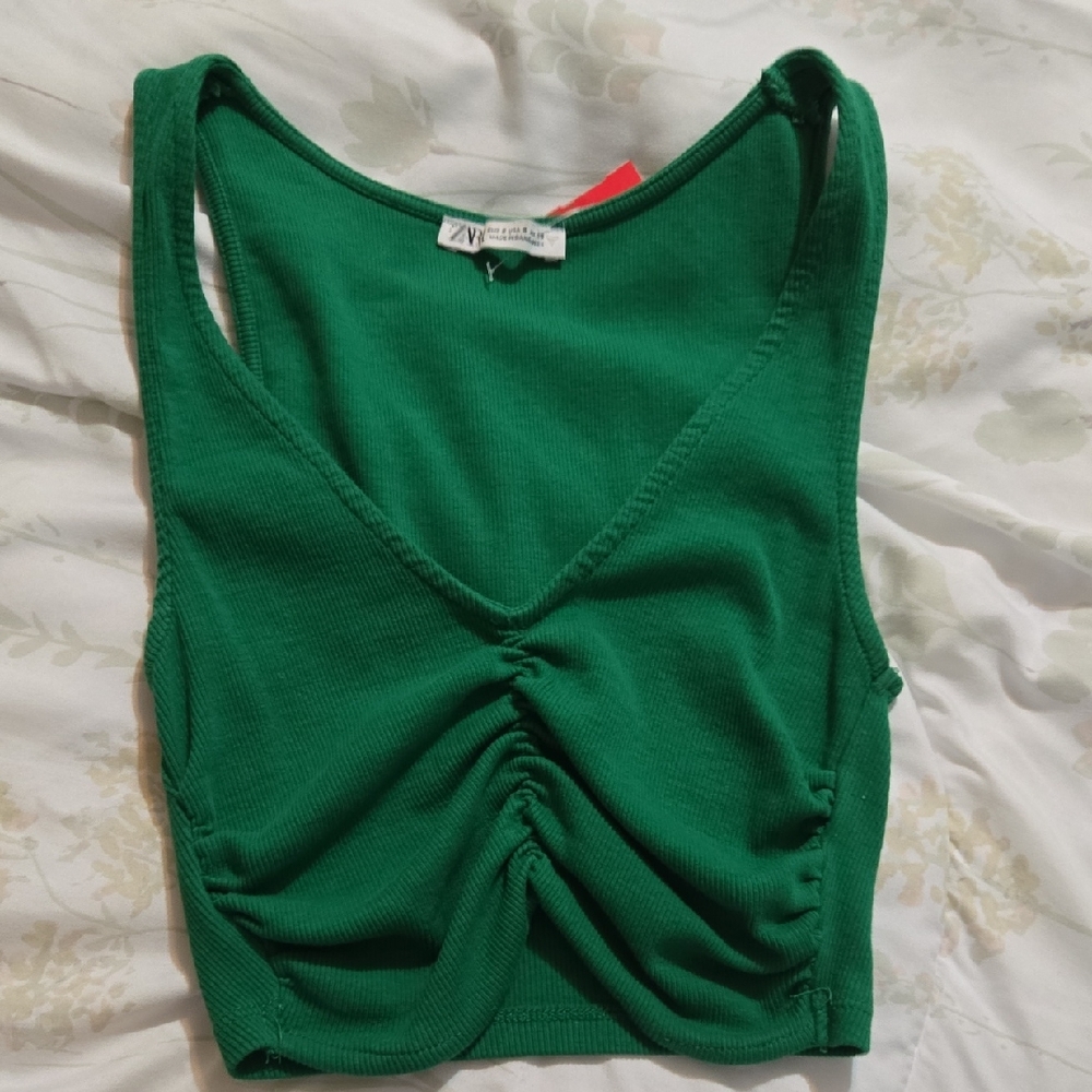 Zara Emerald Green Ruched Crop Top